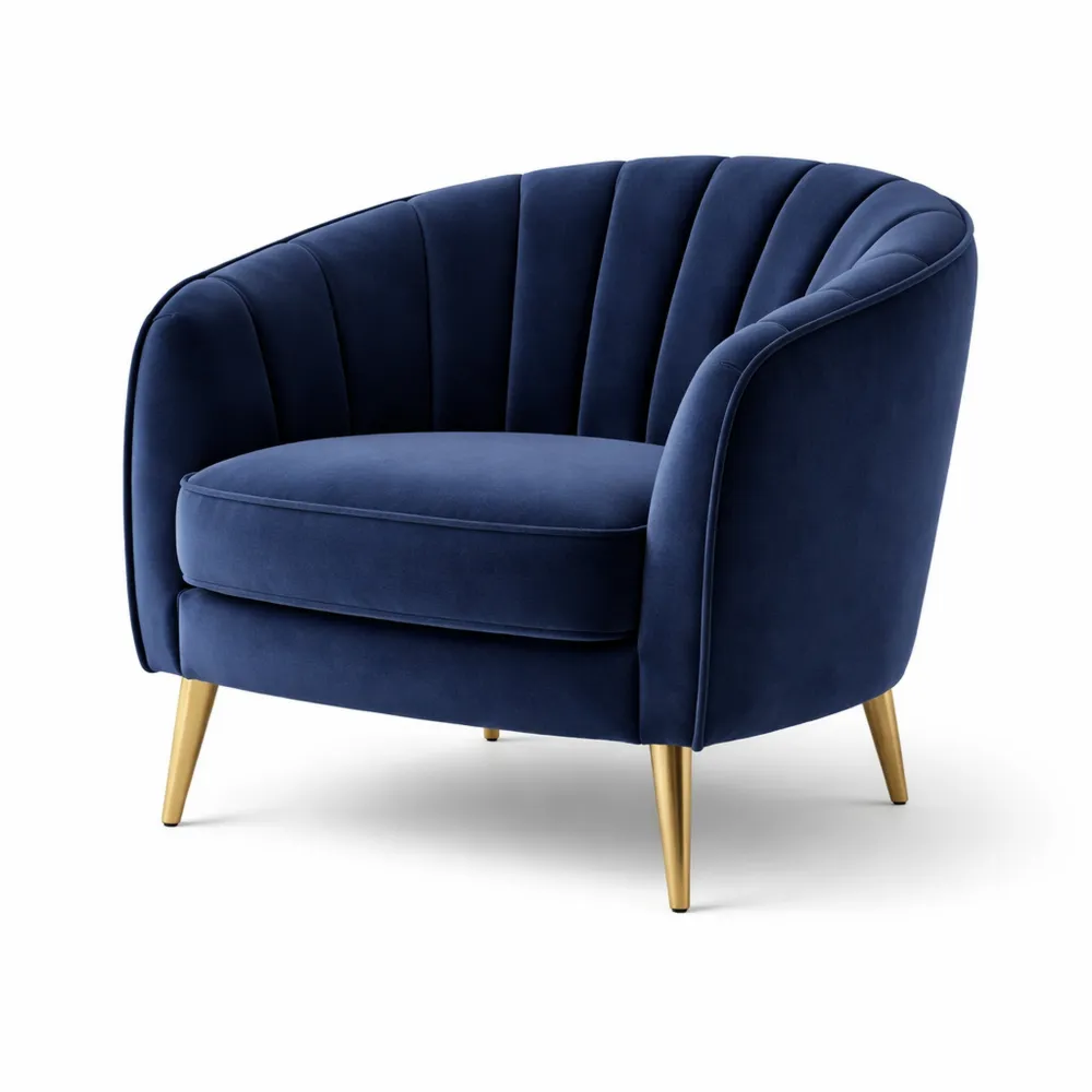 Sessel aus Polyester-Samt Blau mit Metallbeinen-Modernhavneu