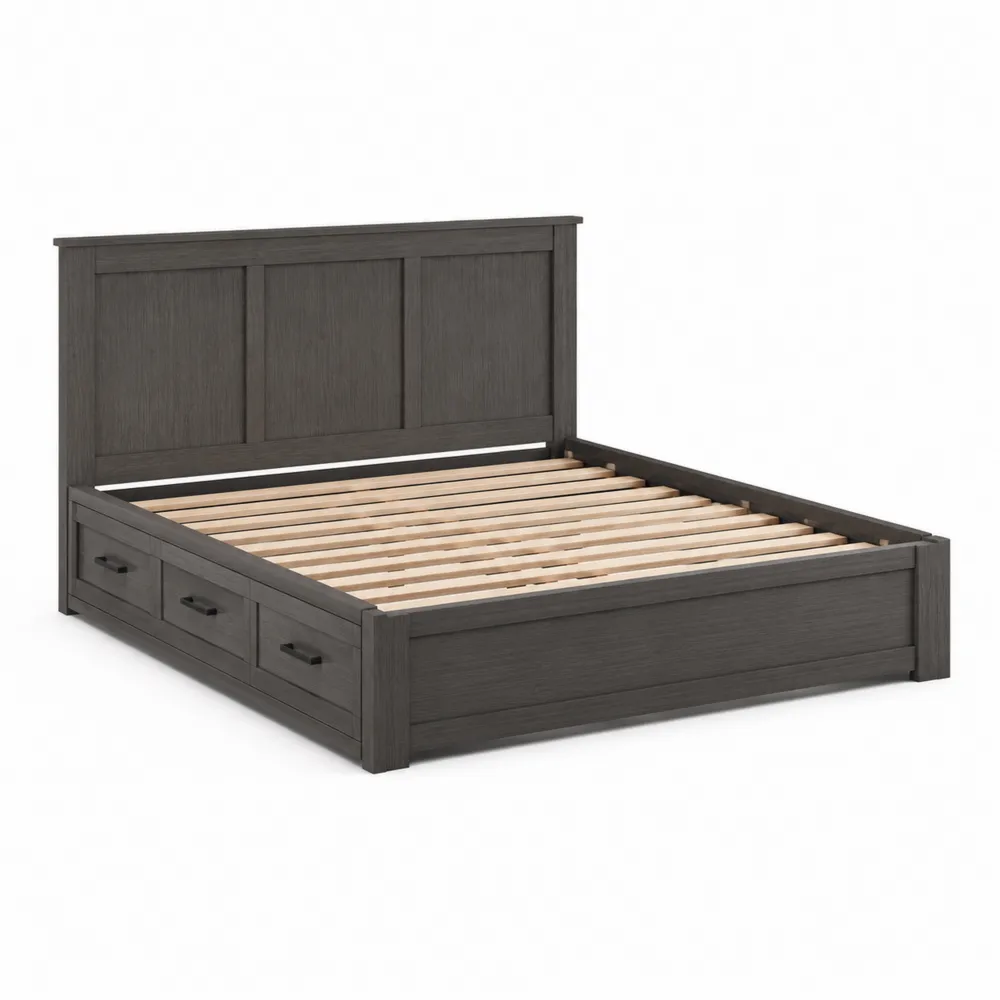 Doppelbett aus Holz mit Stauraum Dunkelgrau 200x180 cm-Modernhavneu