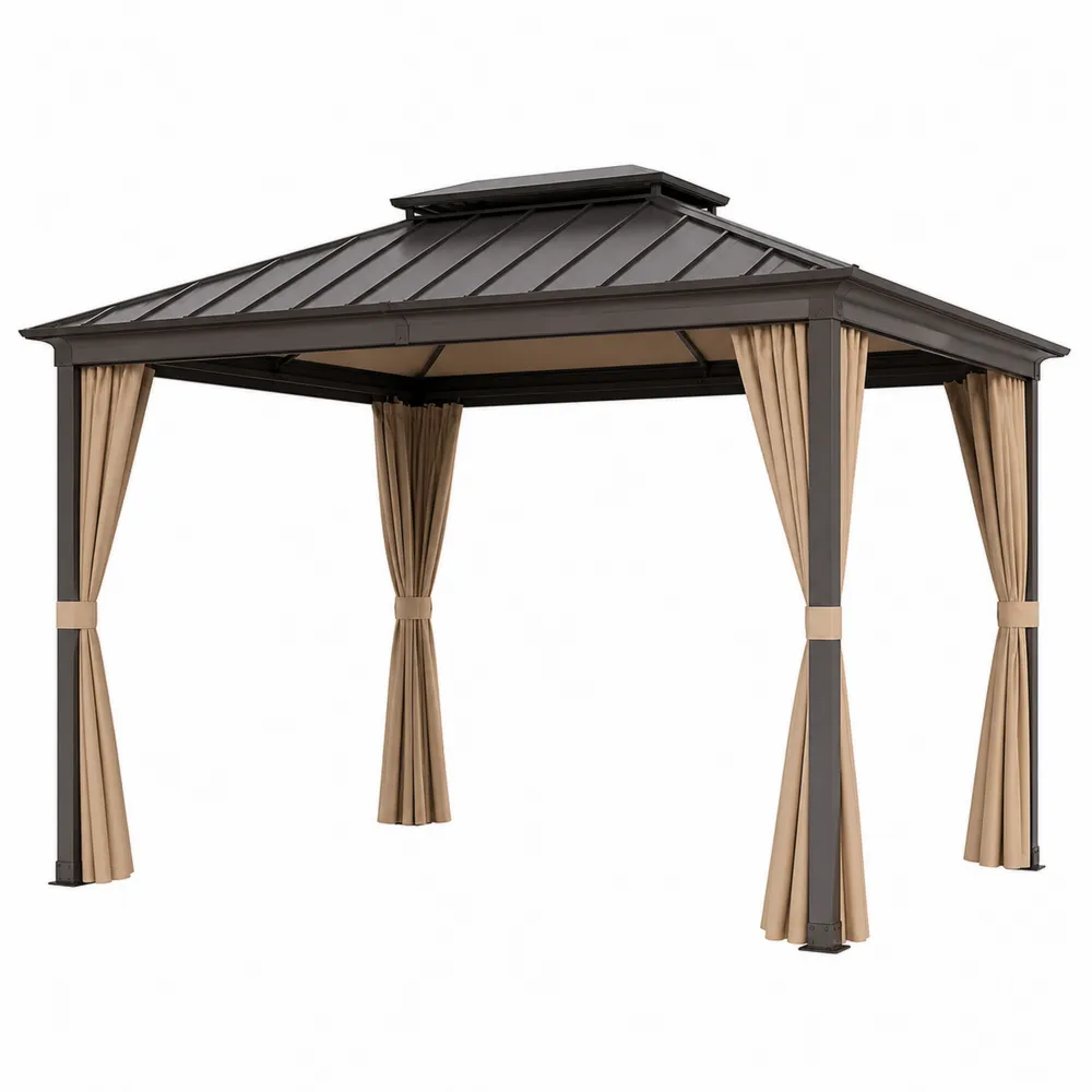 Pavillon mit Aluminiumrahmen 3x3 m, Vorhänge aus Polyester, Beige-Modernhavneu