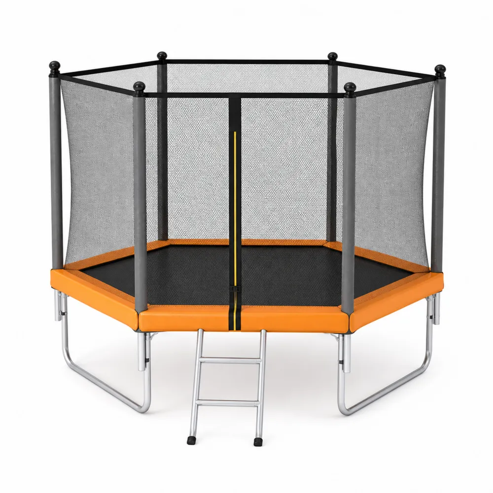 Hexagonales Trampolin aus verzinktem Stahl, 250cm, Orange-Modernhavneu