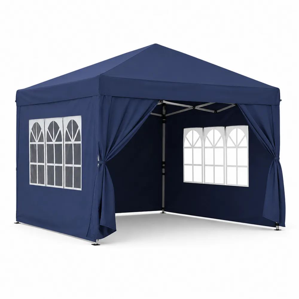 Pavillon Zelt 3x3m Polyester Blau mit Fenstern-Modernhavneu