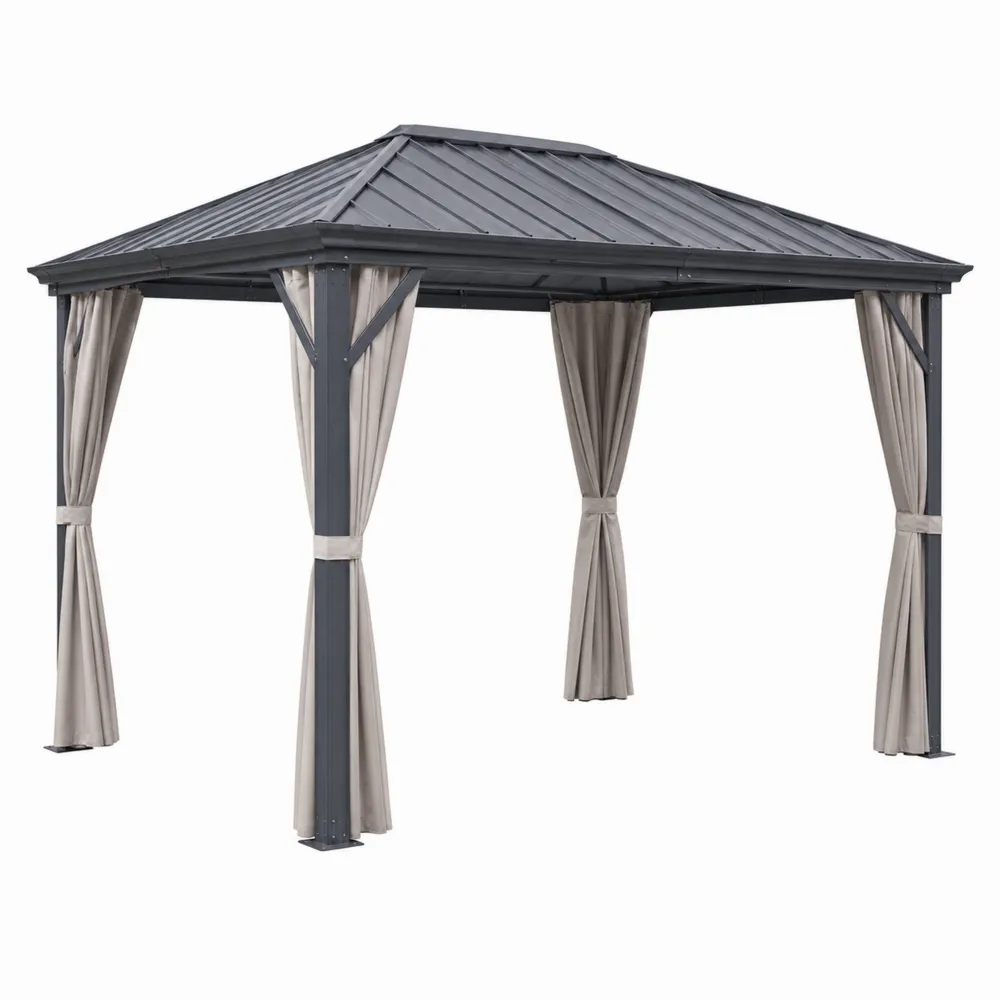 Pavillon Stahl mit Vorhängen Grau/Beige 3x3x2.7m-Modernhavneu
