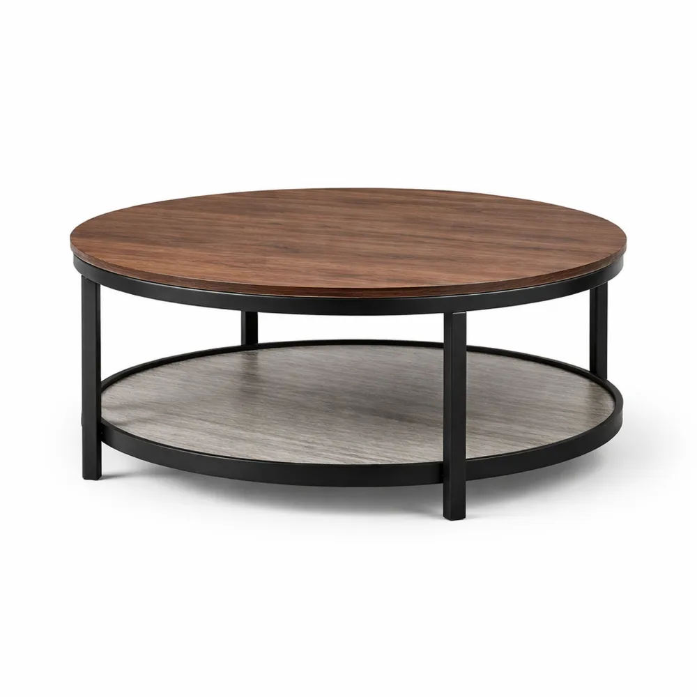 Runder Holz- und Metall-Couchtisch mit Ablage-Modernhavneu