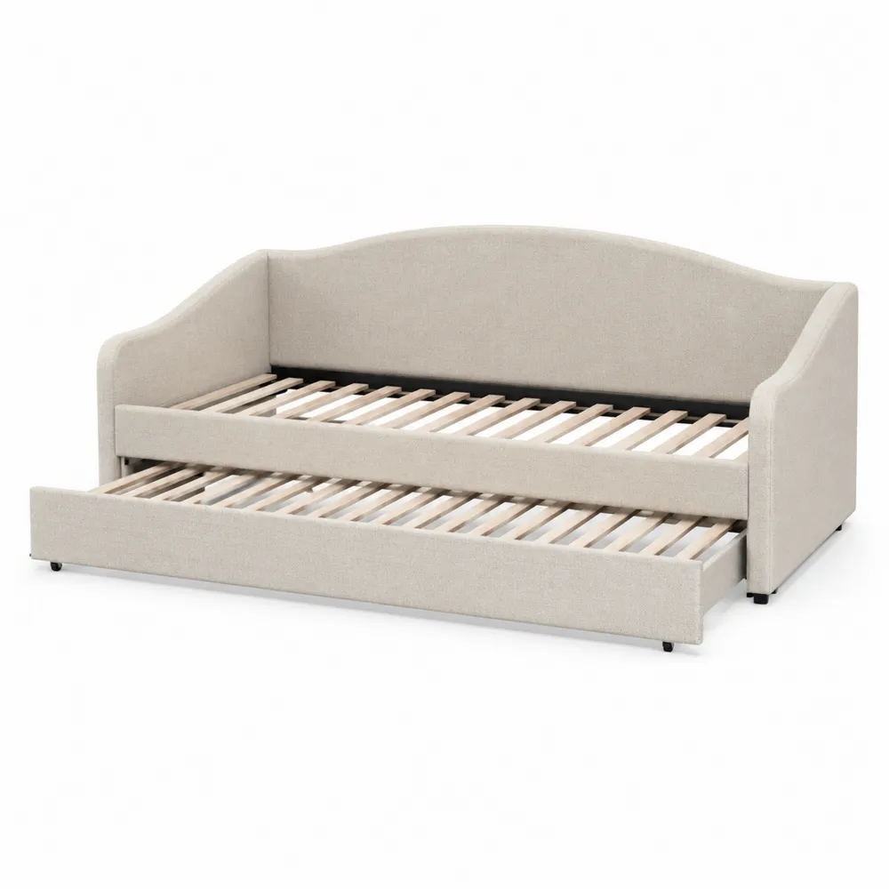 Holztagesbett mit Trundle in Beige-Modernhavneu