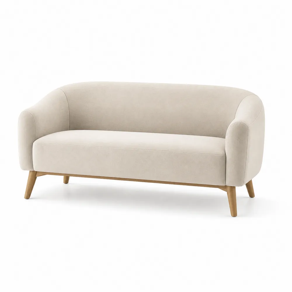 Zweisitzer-Sofa Polyester-Samt Beige mit Eichenholzrahmen-Modernhavneu