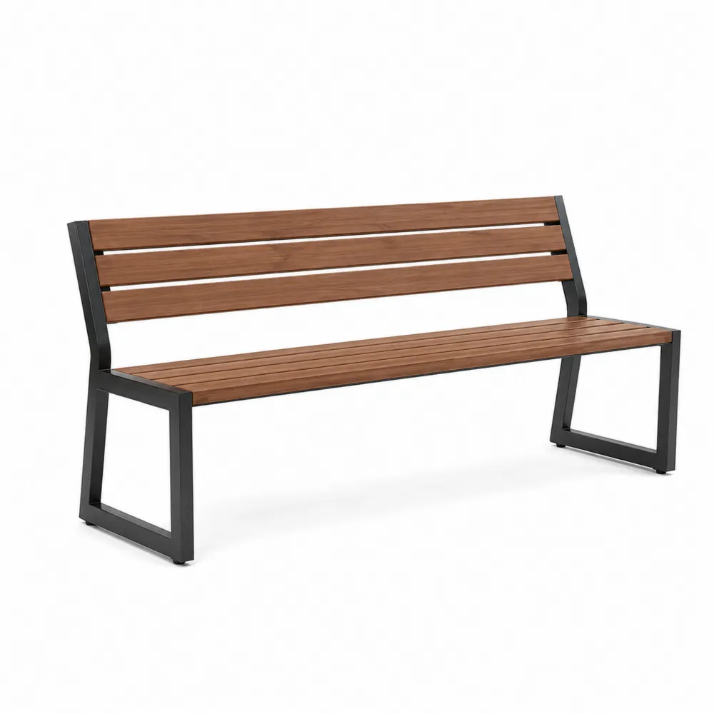 Gartenbank Teakholz Stahl 180cm Braun Schwarz-Modernhavneu