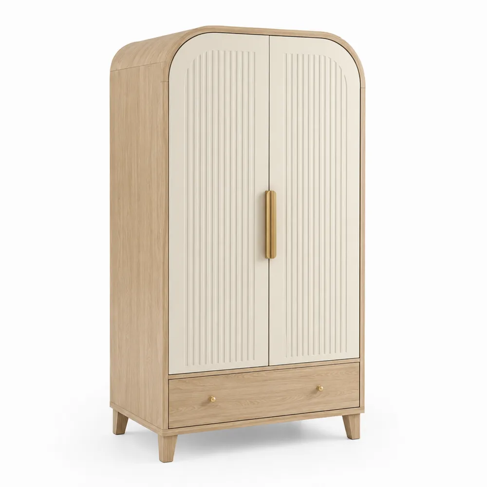 Schrank aus Holz mit 2 Türen und 1 Schublade in Beige-Modernhavneu