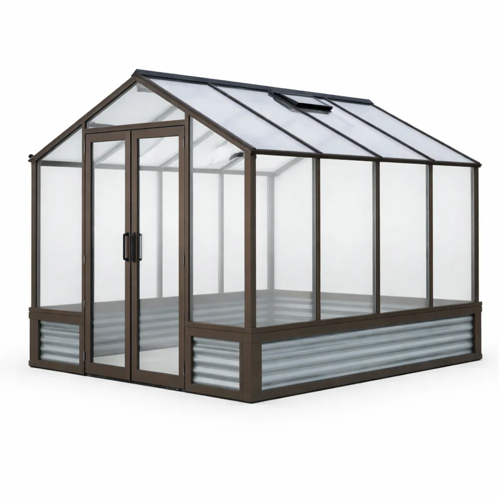 Gewächshaus mit Aluminiumrahmen und Polycarbonatplatten Braun 300x200x215cm-Modernhavneu