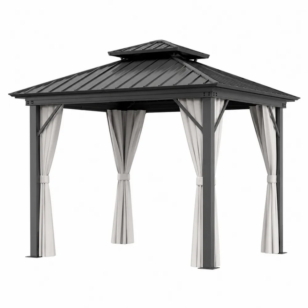 Metallpavillon mit Vorhängen 3x3m Grau/Weiß-Modernhavneu