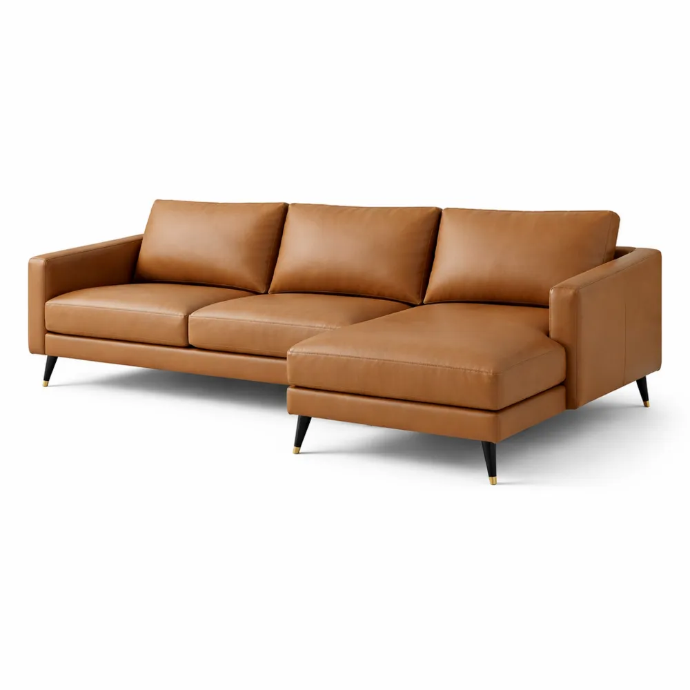 Ledersofa mit Ottomane Braun 270cm-Modernhavneu