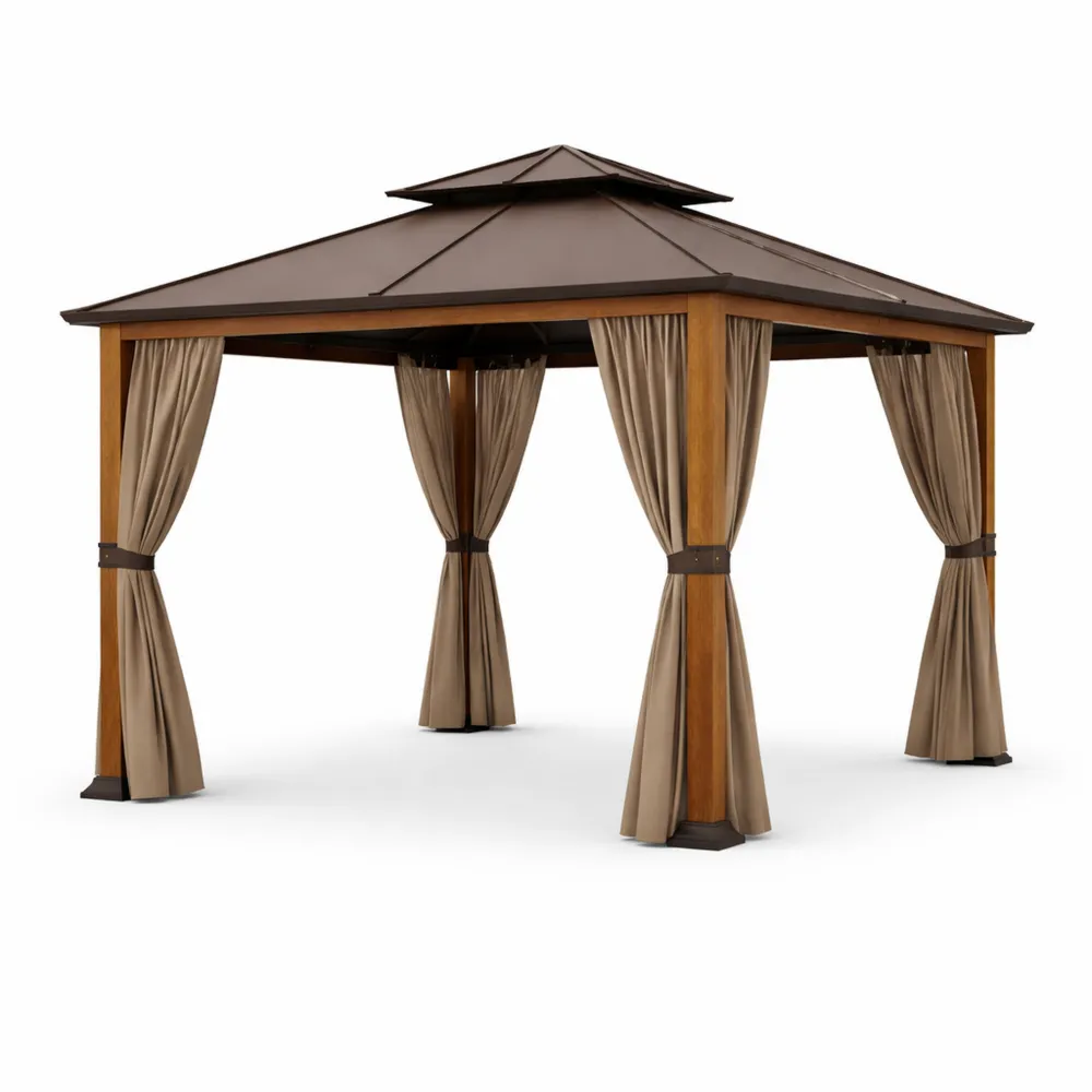 Pavillon mit Holzrahmen und Metalldach Beige 300 x 300 cm-Modernhavneu
