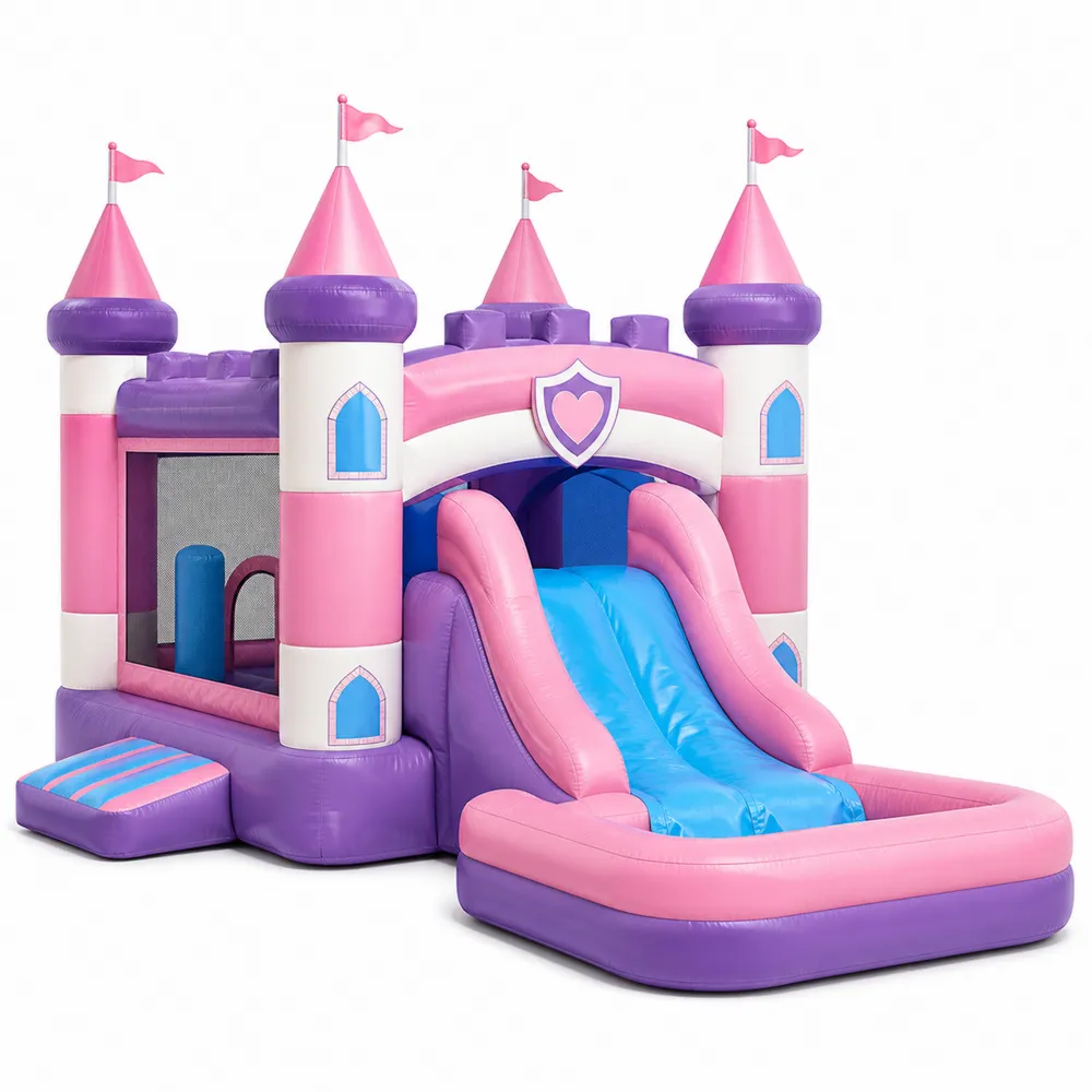 Hüpfburg Schloss mit Rutsche PVC Rosa/Blau/Lila 400x300x250cm-Modernhavneu