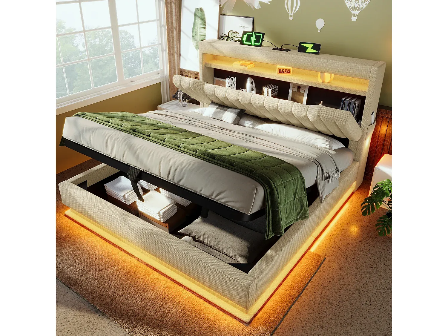 Schlafzimmer,Bereich Bett,Bett mit Bettkasten-COZYOVIRA