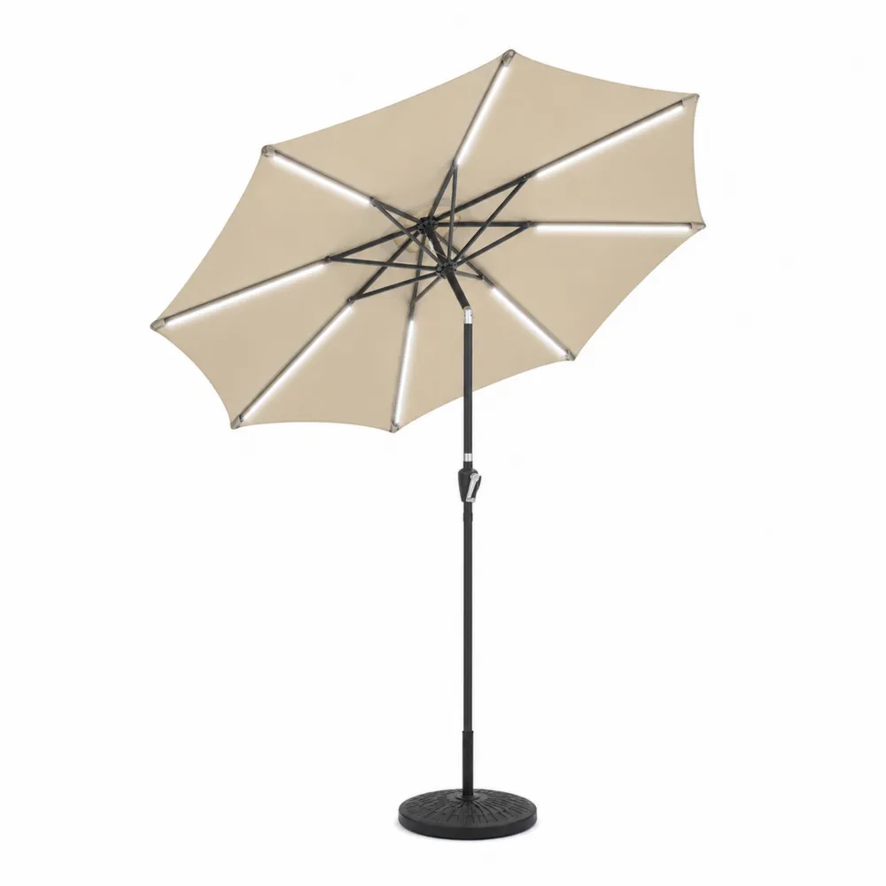 Parasol Ogrodowy LED 300 cm Poliester Beżowy Okrągły