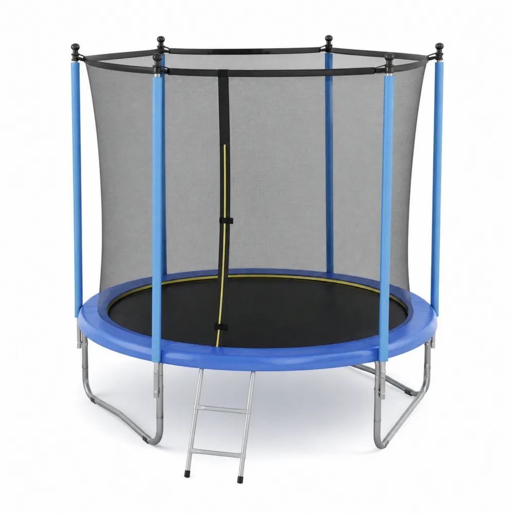 Trampolina z siatką i drabinką 244 cm Stal Niebieska