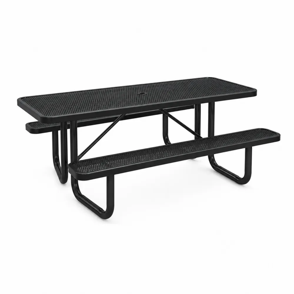 Stół piknikowy prostokątny metalowy z ławkami Czarny 180 cm