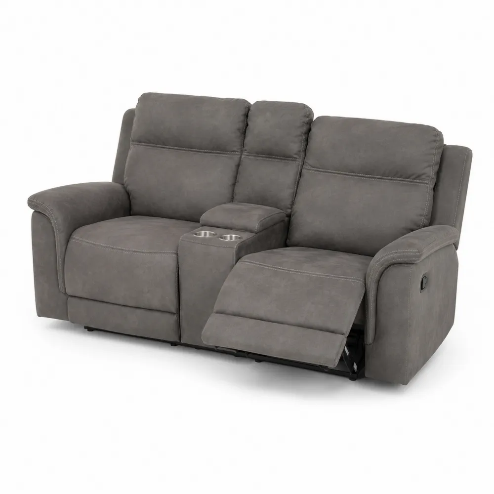 Dwuosobowa Sofa z Mikrofibry z Uchwytami na Kubki Szara