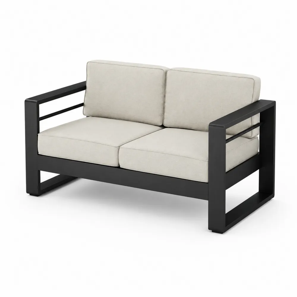 Sofa dwuosobowa z aluminium z poduszkami czarna i beżowa