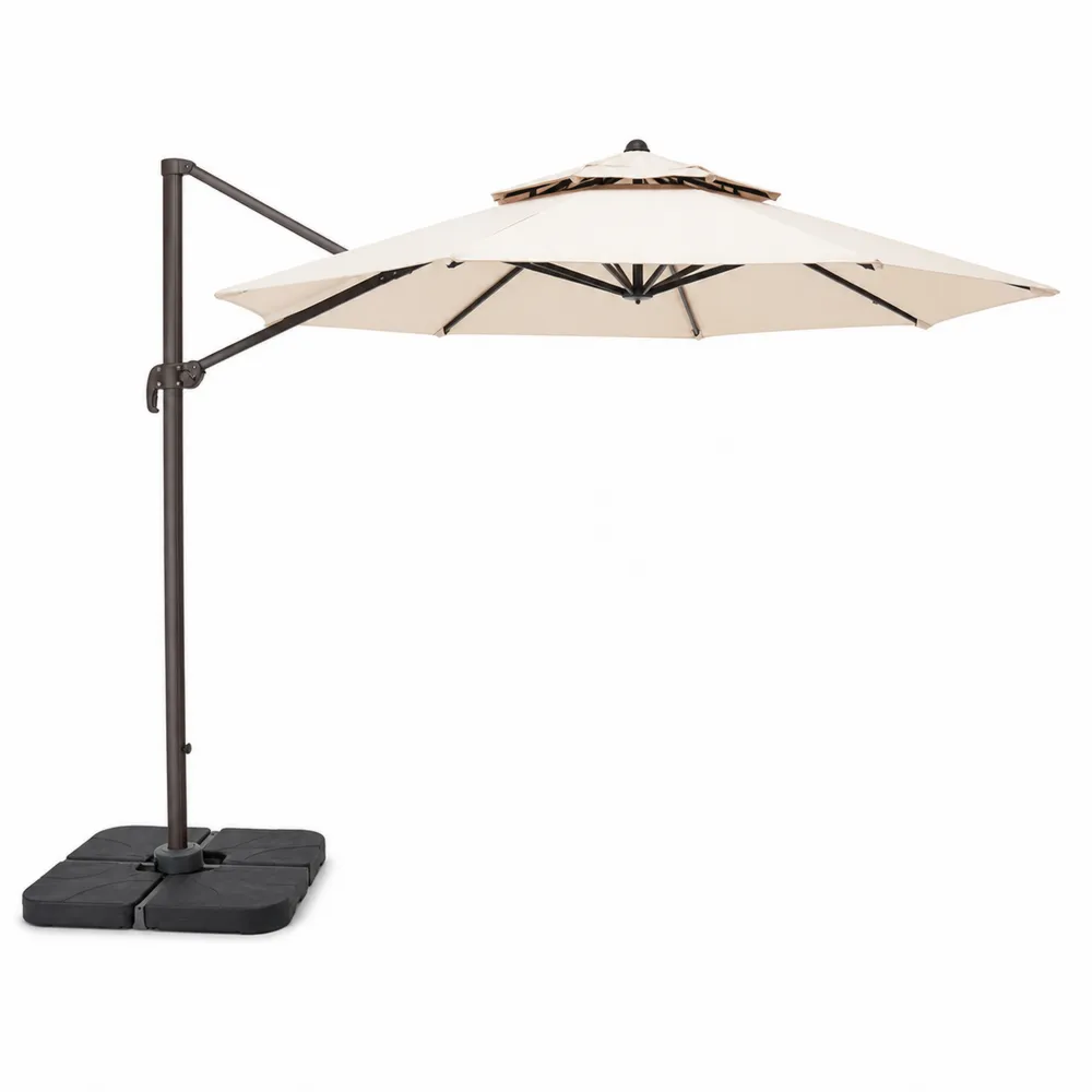 Parasol ogrodowy z bocznym ramieniem beżowy aluminium 300cm