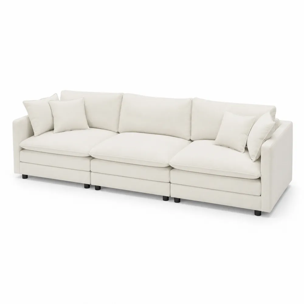 Sofa modułowa 3-osobowa kremowa bawełna
