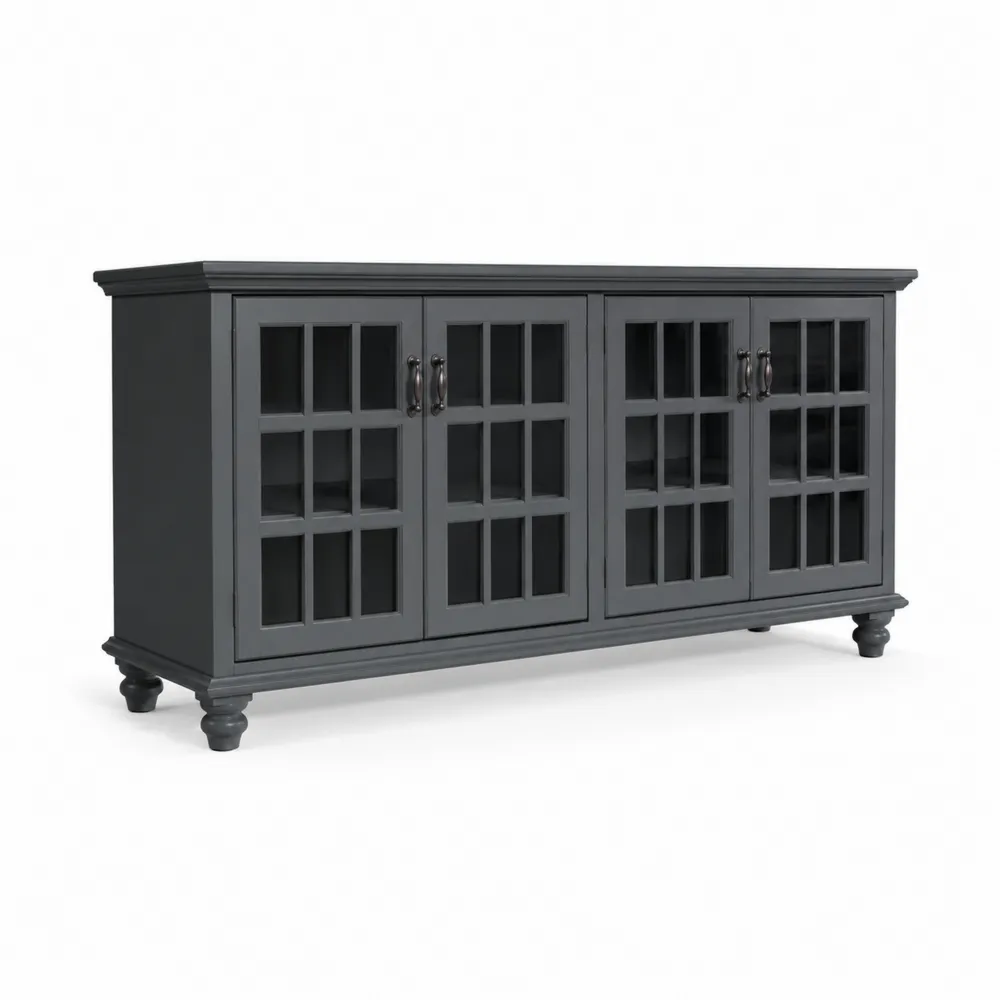 Drewniana szara szafka RTV z hartowanym szkłem 180x45x75 cm