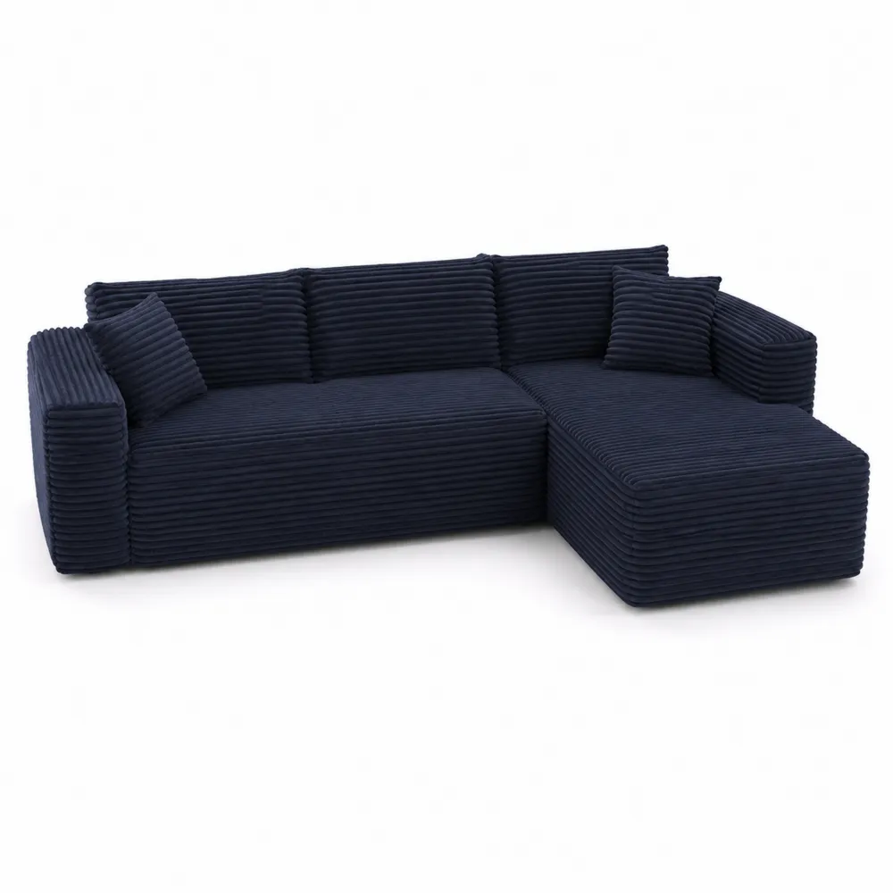 Narożna sofa z weluru granatowa 280x150x80 cm