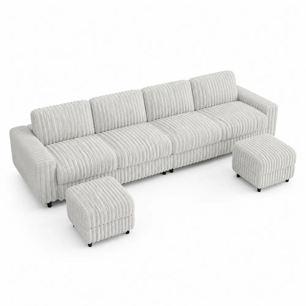 Sofa modułowa z podnóżkami sztruksowa jasnoszara 300cm