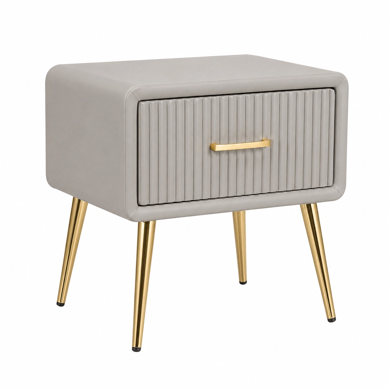 Mesita de Noche Moderna 1 Cajon Gris Claro Patas Doradas Estilo Minimalista-homavio