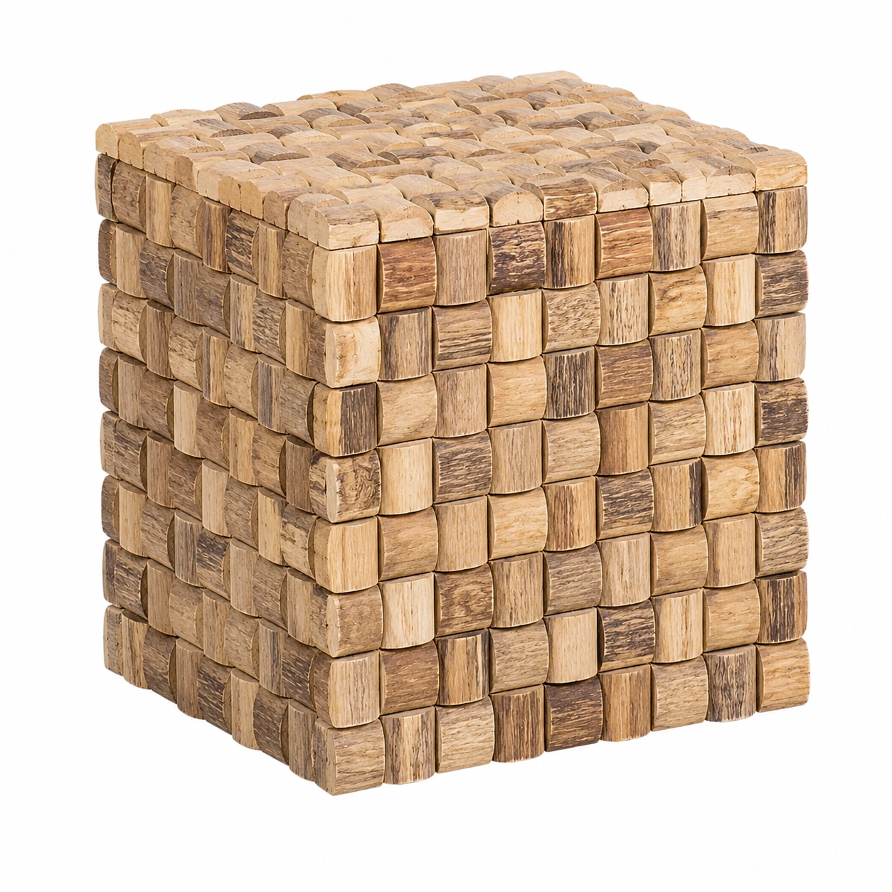 Mesa auxiliar cubica artesanal de madera maciza estilo rustico Marron claro-homavio