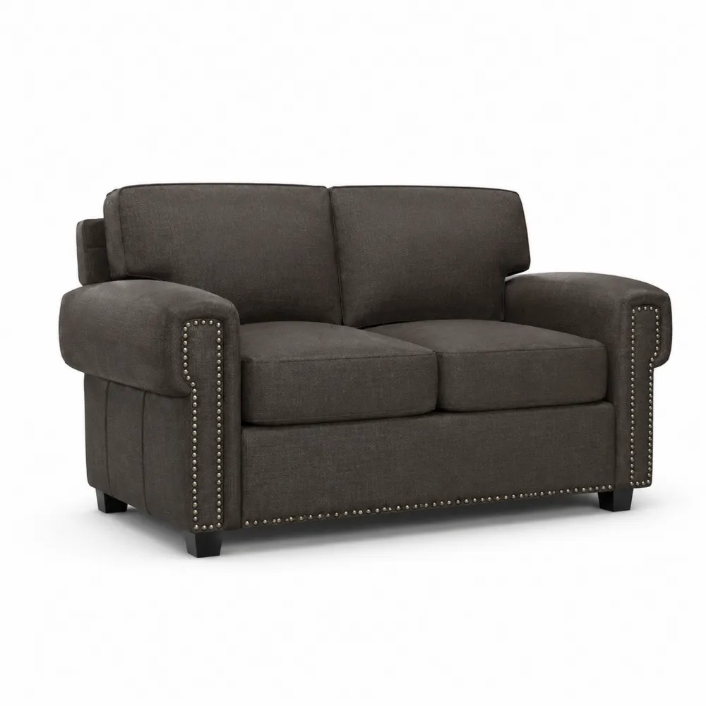 Sofa tapicerowana dwuosobowa z ciemnoszarej tkaniny