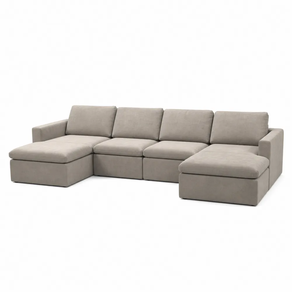 Sofa narożna z tkaniny poliestrowej beżowa 300x200 cm