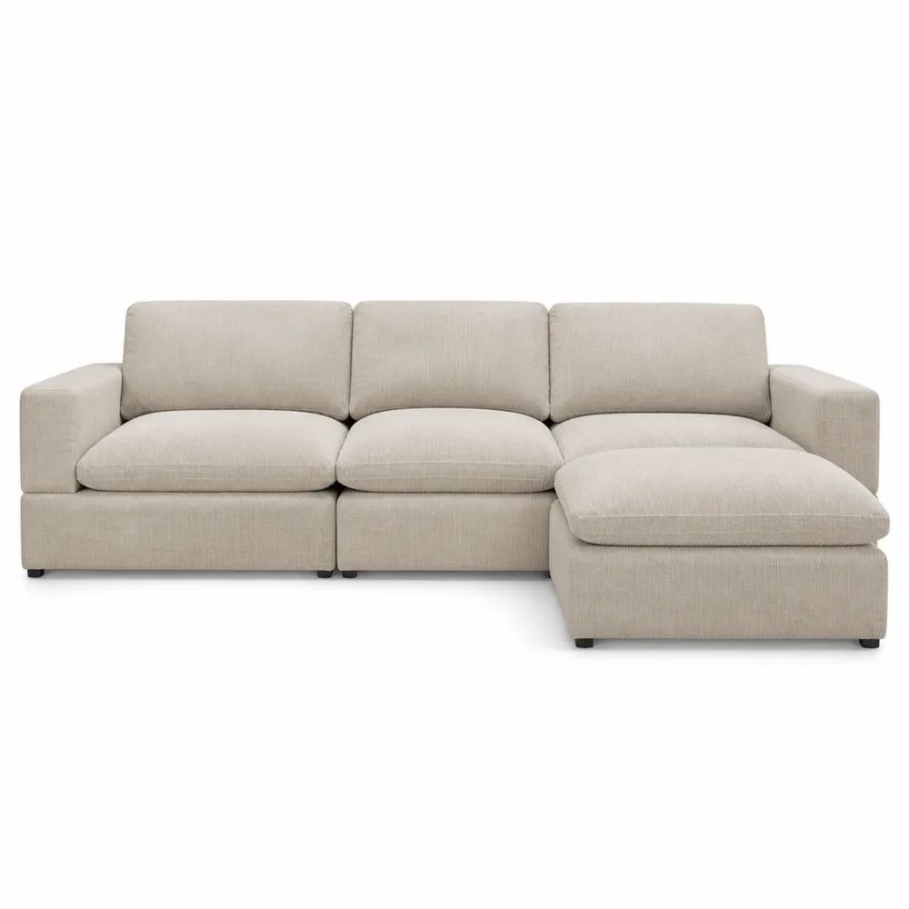 Beżowa sofa modułowa 3-osobowa z szezlongiem