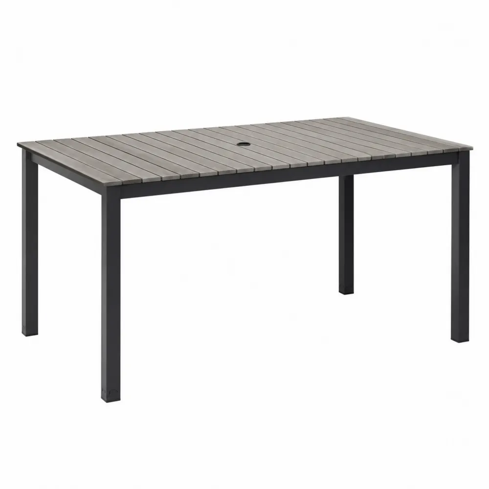 Stół prostokątny z aluminium z drewnopodobnym blatem Szary 150x90 cm