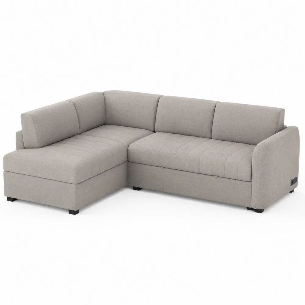 Szara narożna sofa z tkaniny poliestrowej 250x150cm