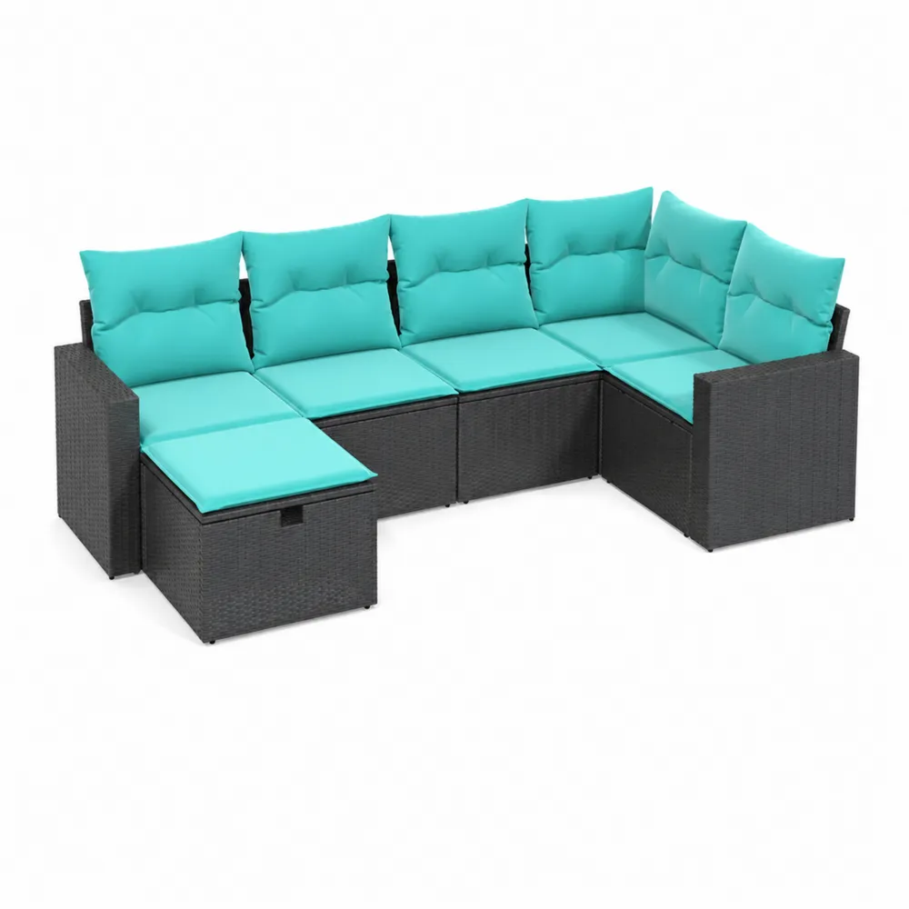 Sofa narożna z technorattanu z poduszkami Turkusowy/Czarny