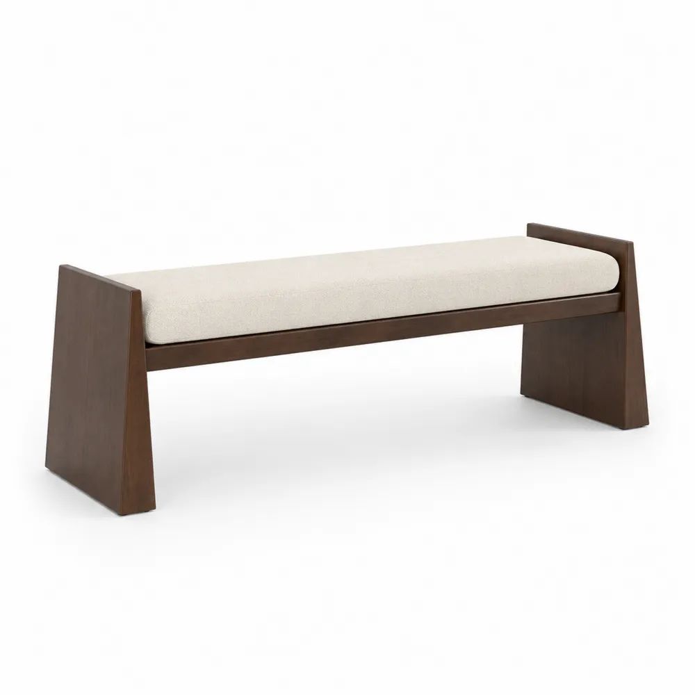 Ławka drewniana z kremową tkaniną 120 cm