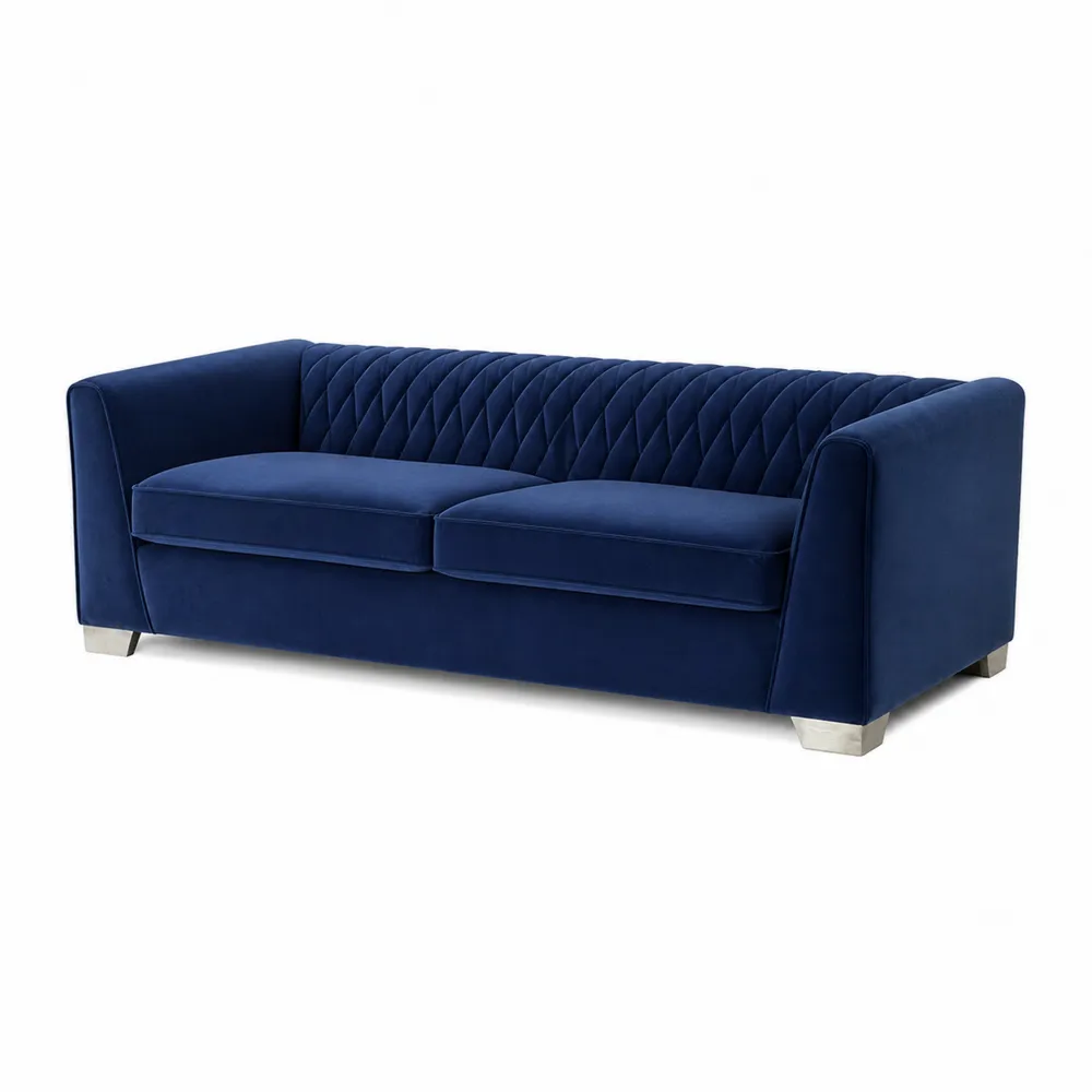 Sofa 3-osobowa z welwetu granatowa z metalowymi nogami 210cm