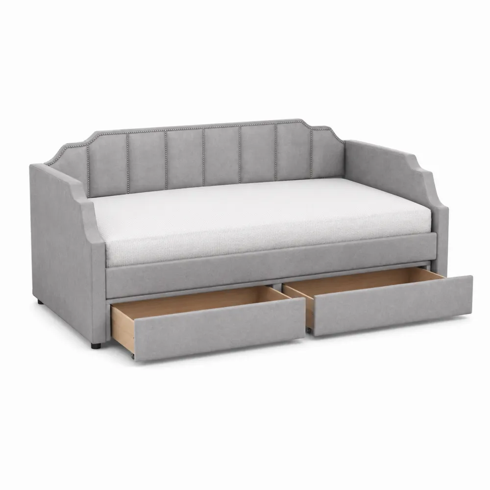 Sofa dzienna z szufladami tapicerowana poliester Szarość i MDF 200x90x80 cm