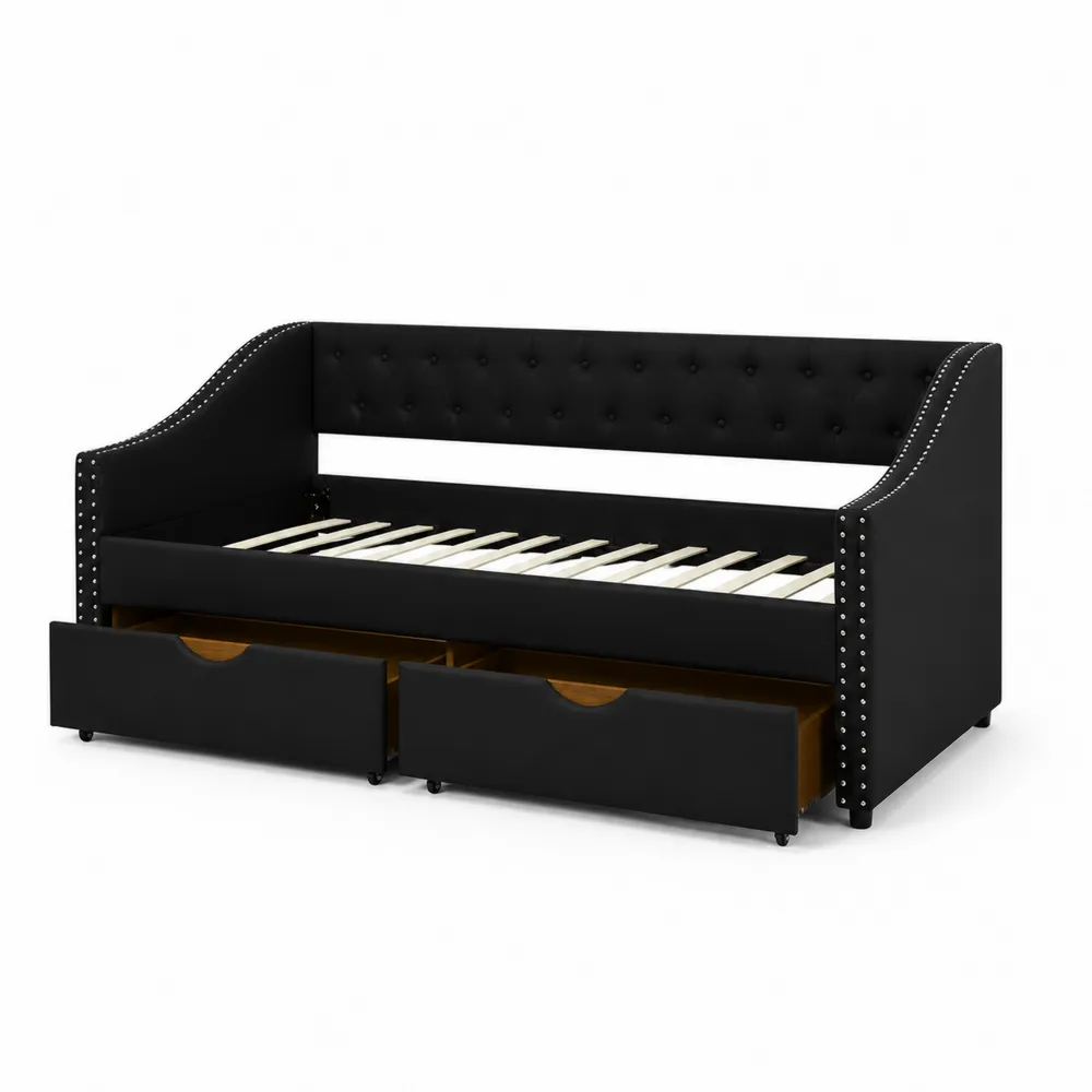 Łóżko dzienne z szufladami 200x90 cm czarne