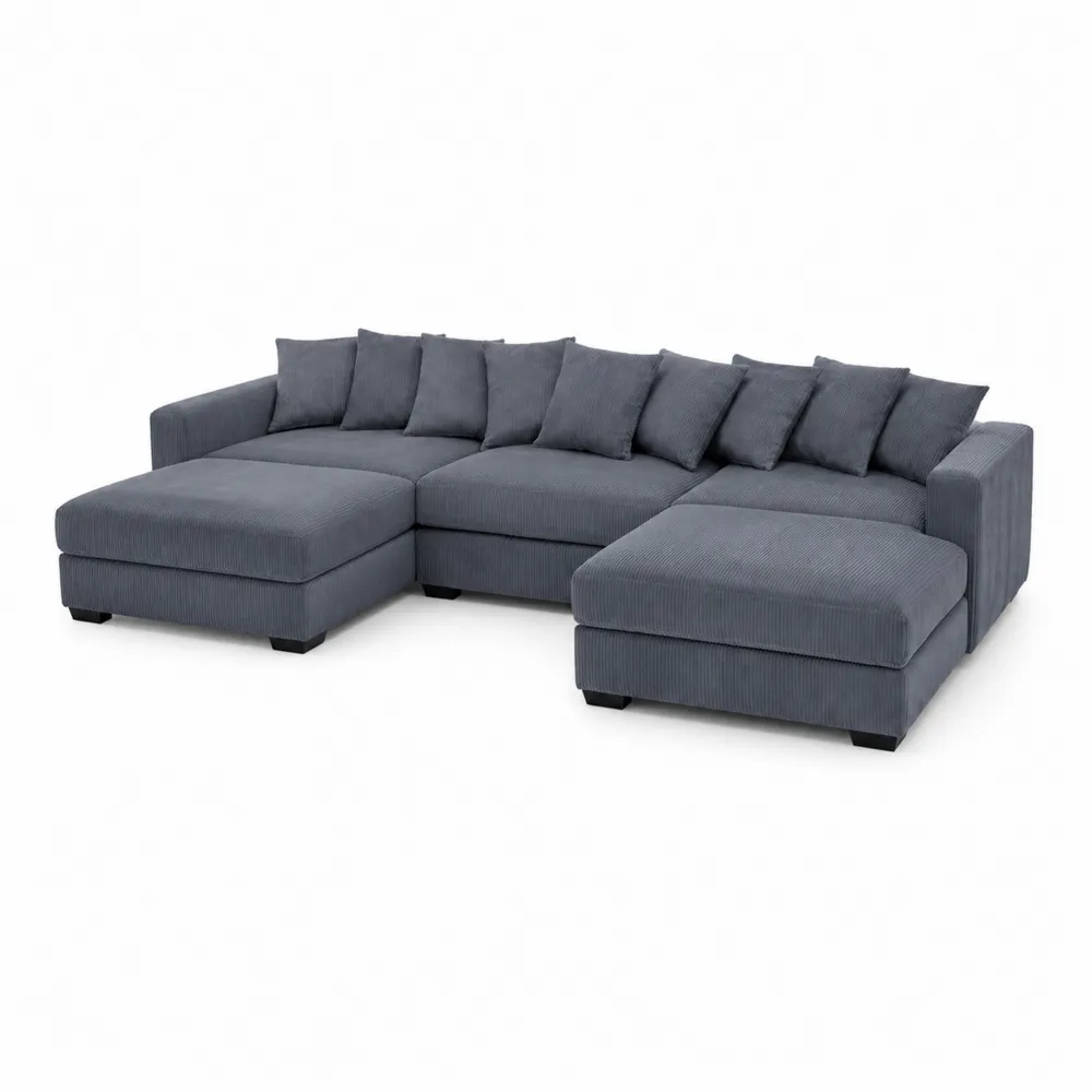 Sofa narożna modułowa sztruksowa szara, 320x160x80 cm