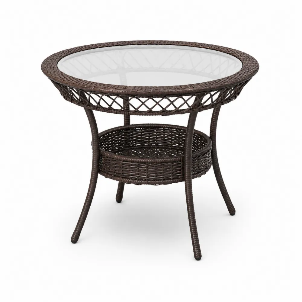 Okrągły stół rattanowy ze szkła hartowanego 5mm, 80 cm, Brązowy