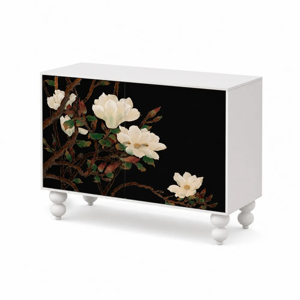 Szafka MDF z Kwiatowym Wzorem Biała 80x40x60cm