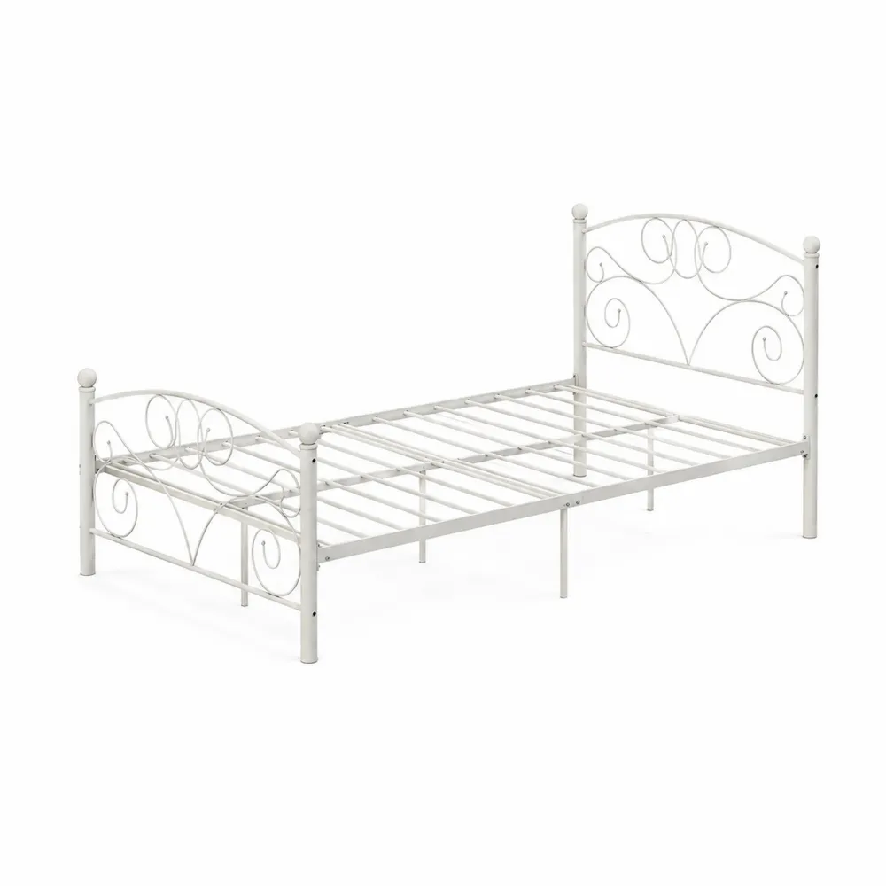 Metalowe łóżko jednoosobowe biały stal 200x90 cm