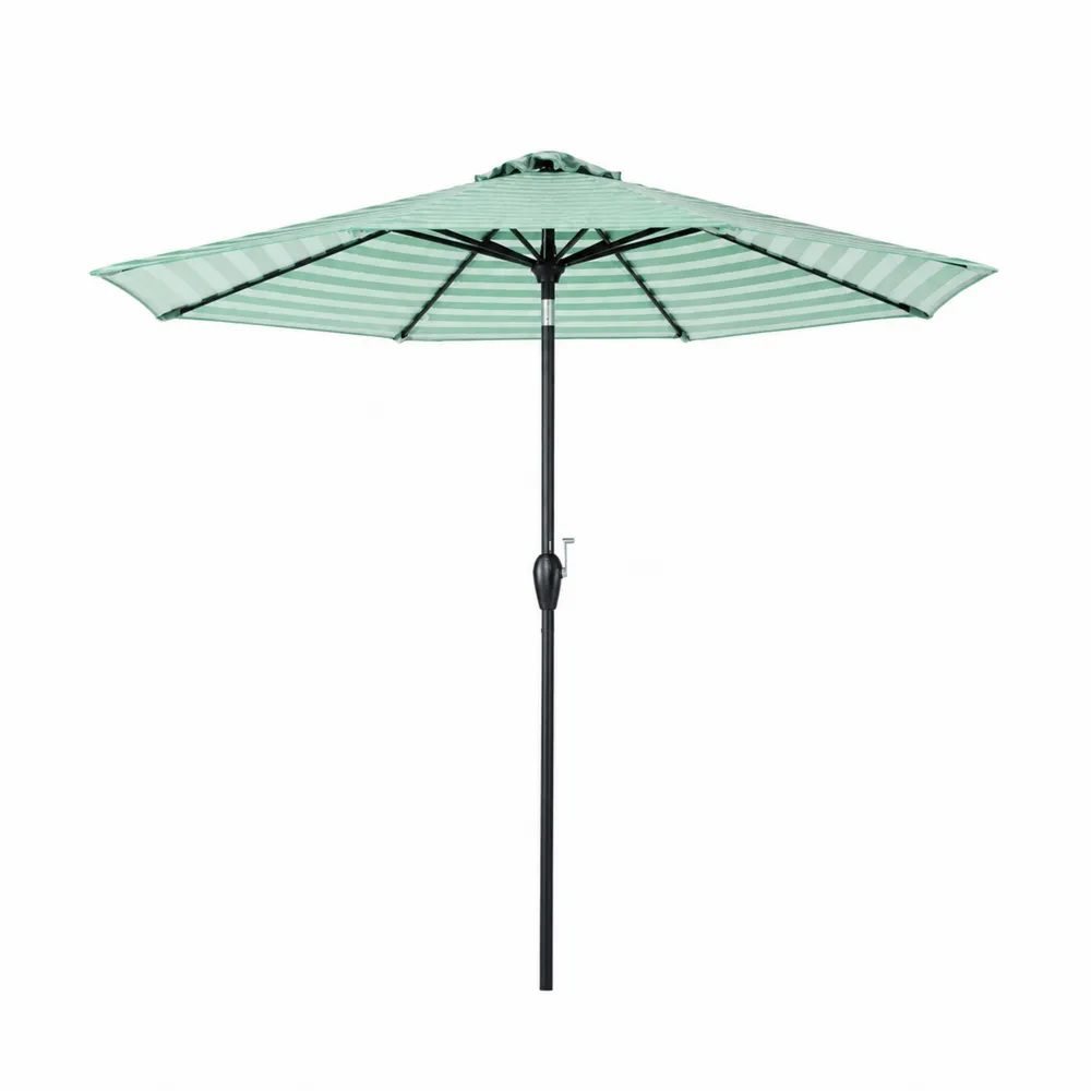 Parasol ogrodowy z korbą 300 cm poliester aluminiowy zielono-biały w paski
