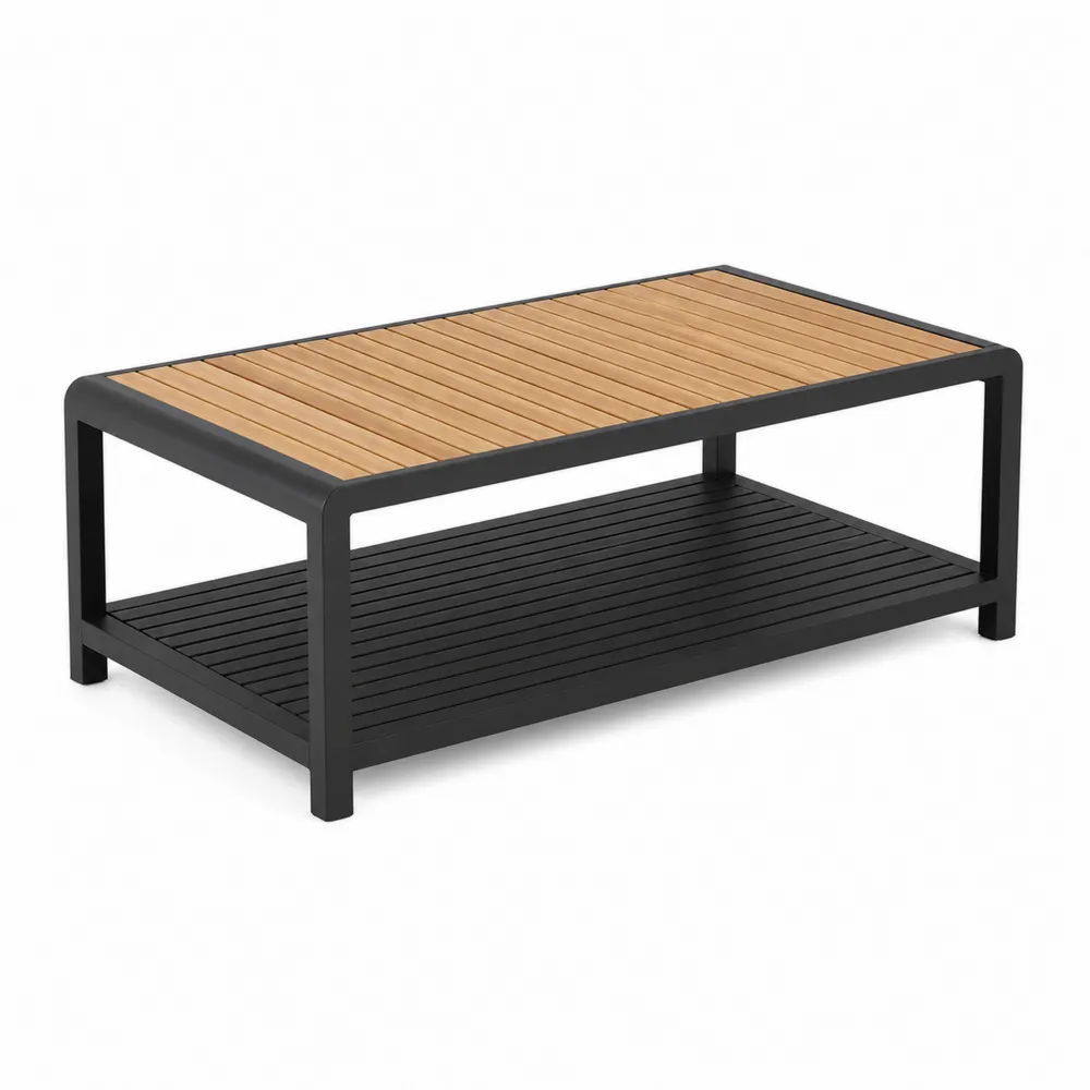 Stół ogrodowy prostokątny aluminiowy z drewnem teakowym 120x60x45cm