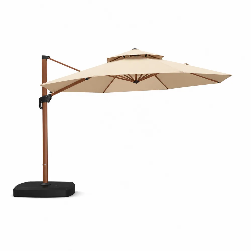 Parasol ogrodowy z bocznym ramieniem 300 cm poliester beżowy
