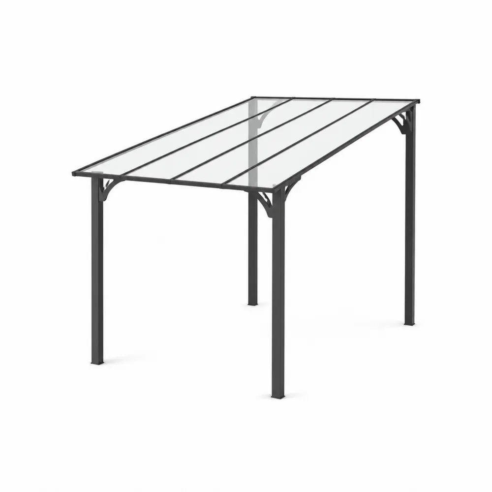Metalowa pergola z przezroczystym poliwęglanowym daszkiem