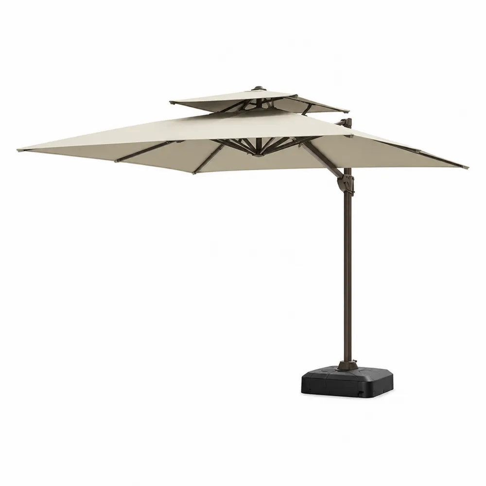 Parasol ogrodowy z bocznym ramieniem 300x300 cm poliester beżowy