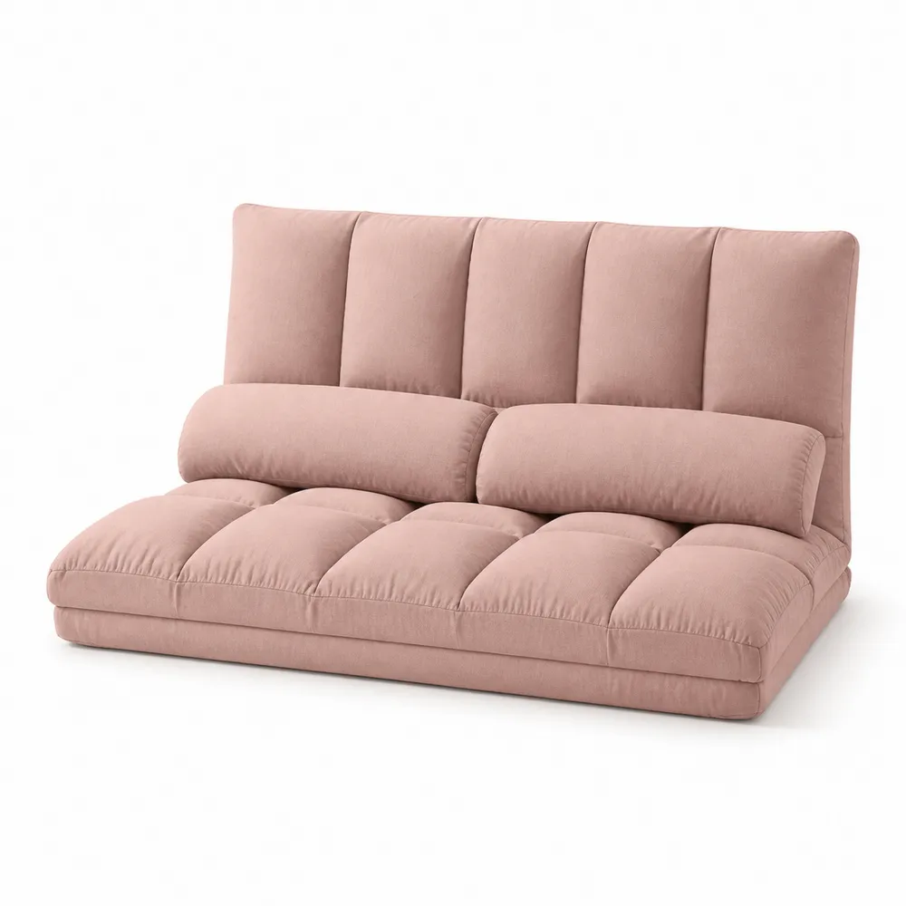 Sofa Modułowa 2-osobowa Rozkładana Różowa Tkanina Poliester