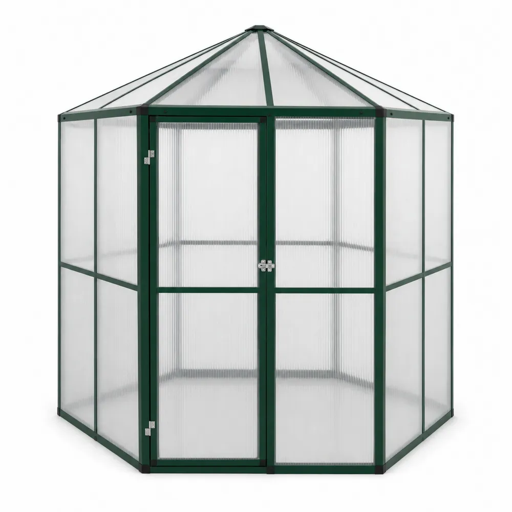 Szklarnia aluminiowa z poliwęglanu sześciokątna 250x250x220 cm Zielona